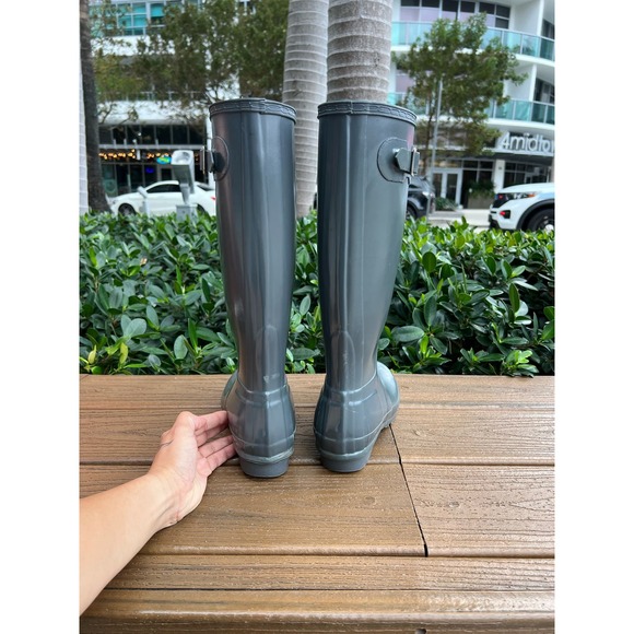 Hunter Women's Bota Original Tall Gloss Graphite Knee-High Rain Boot Size 6 - Picture 9 of 11